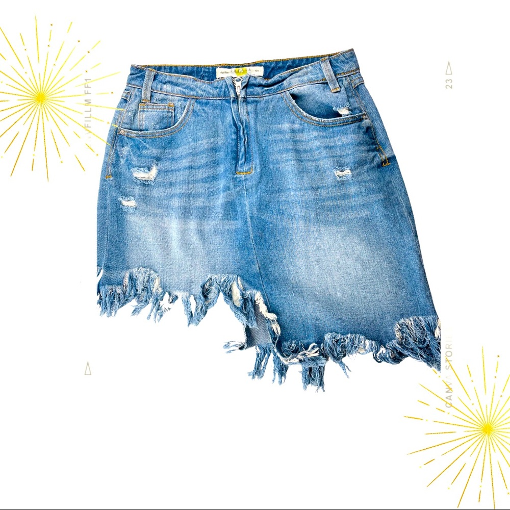 Papaya  High Rise  Distressed Denim Skirt Sz S